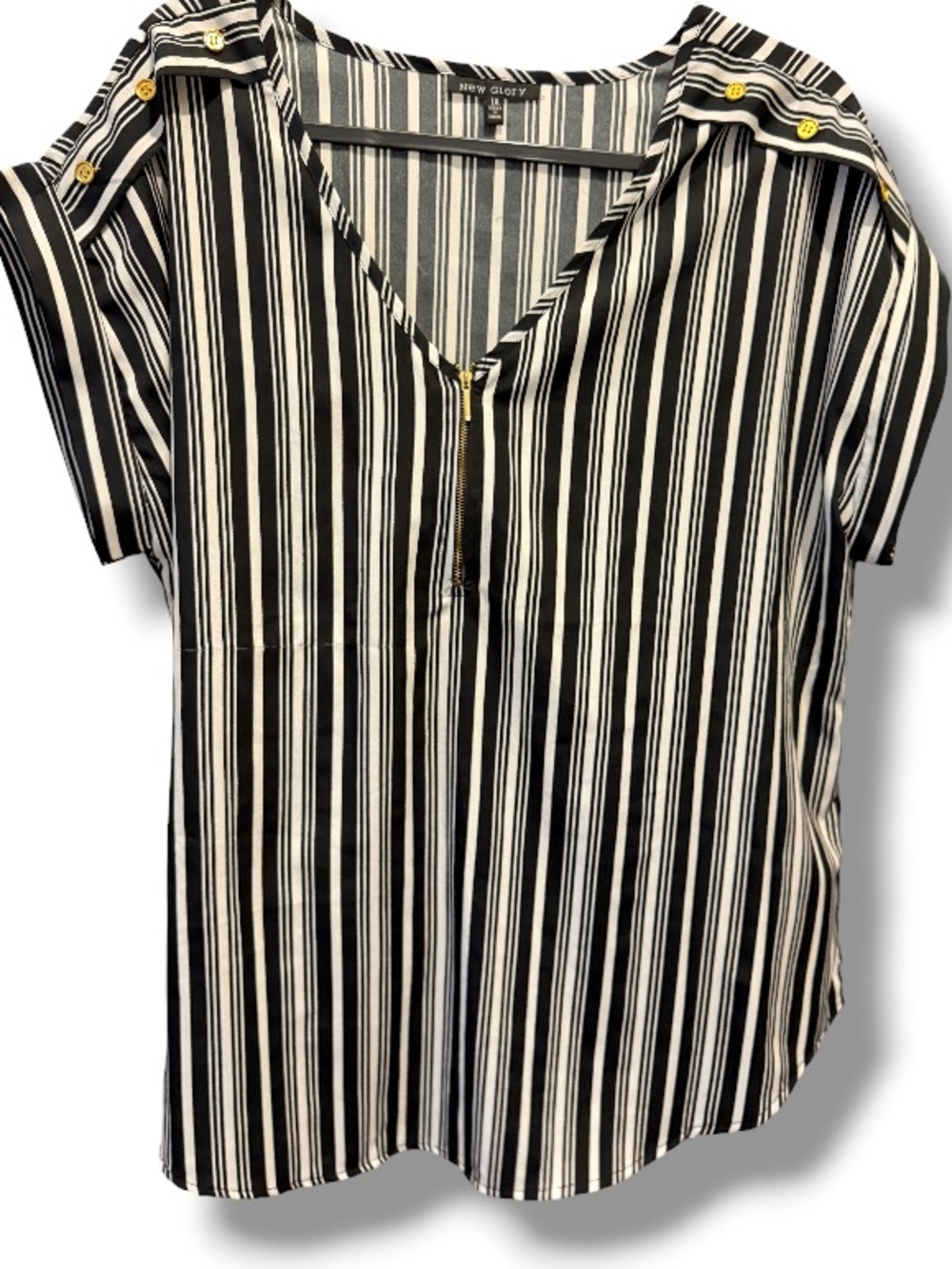 New Glory Women’s Black & White Striped V-Neck Short Sleeve Top NWOT